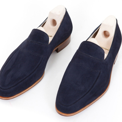 Handmade navy blue stylish moccasin dress formal shoes
