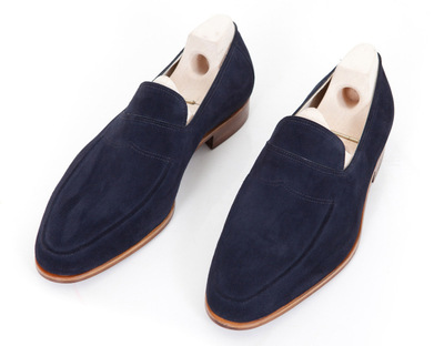 Handmade Navy Blue Stylish Moccasin Dress Formal Shoes