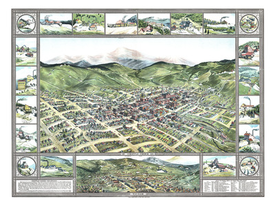 Cripple Creek, Colorado in 1896 - Bird's Eye View Map, Aerial map, Panorama, Vintage, Antique map, Reproduction, Fine Art, Wall Art, History