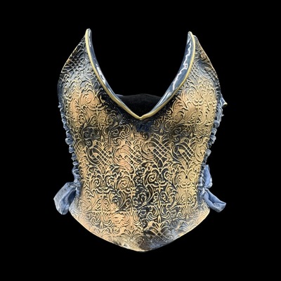 Aged navy blue lace 3 piece wearable ceramic corset by: nicole moan 