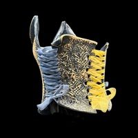 Aged navy blue lace 3 piece wearable ceramic corset by: Nicole Moan  - Thumbnail 5