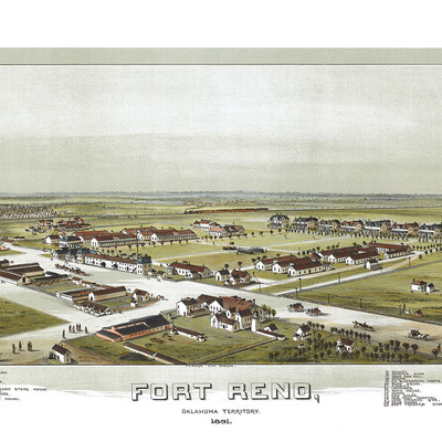 Fort reno, oklahoma in 1891 - bird's eye view map, aerial, panorama map, vintage map, antique map, reproduction, giclée, fine art, wall art