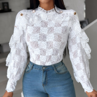 Design Jacquard Slim Long Sleeve Shirt Top - Thumbnail 1