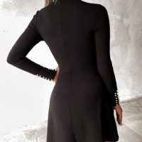 Long Sleeved Elegant Temperament Bubble Bead High Neck Dress - Thumbnail 2