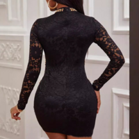 Temperament Hot Diamond Mesh Lace Splicing Dress - Thumbnail 2