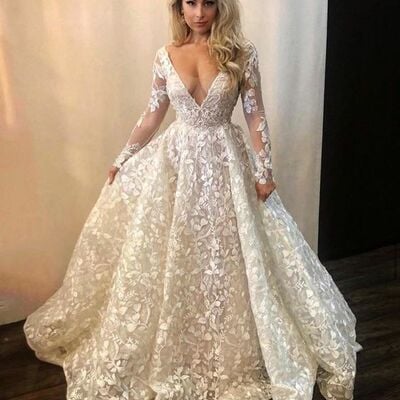 Plus size ball gown lace appliques beach boho wedding dress bridal gown