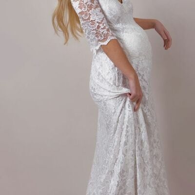Elegant mermaid v neck lace beach boho wedding dress bridal gown
