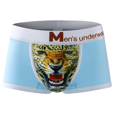 3PK AIBC Men's sexy underwear lion printed cotton blend mid-rise daily wearing boxer briefs Sky Blue DG6001-PJ