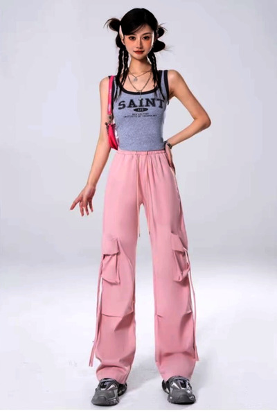FREE SHIP! Stunning Happie Wide-Leg Pockets Cargo Oversize Trousers Y2K Unique Rave.