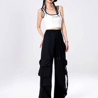 FREE SHIP! Stunning Happie Wide-Leg Pockets Cargo Oversize Trousers Y2K Unique Rave. - Thumbnail 3