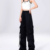 FREE SHIP! Stunning Happie Wide-Leg Pockets Cargo Oversize Trousers Y2K Unique Rave. - Thumbnail 4