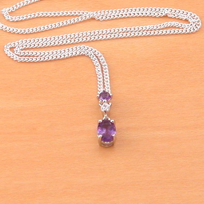  sterling silver amethyst & cz pendant & chain/amethyst necklace/amethyst jewellery/amethyst jewelry/february birthstone/uk