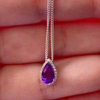 Sterling Silver Amethyst & Cz Teardrop Pendant & Chain/Amethyst Necklace/Amethyst Jewellery/Amethyst Jewelry/February Birthstone/UK - Thumbnail 3