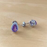 Sterling Silver Amethyst & Cz Teardrop Stud Earrings/Amethyst Earrings/Amethyst Studs/Amethyst Jewellery/Amethyst Jewelry/February Birthstone/UK - Thumbnail 1