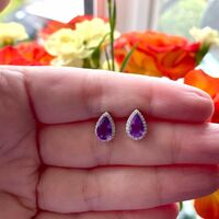 Sterling Silver Amethyst & Cz Teardrop Stud Earrings/Amethyst Earrings/Amethyst Studs/Amethyst Jewellery/Amethyst Jewelry/February Birthstone/UK - Thumbnail 2