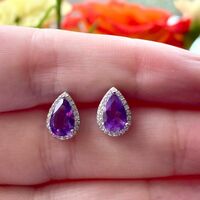 Sterling Silver Amethyst & Cz Teardrop Stud Earrings/Amethyst Earrings/Amethyst Studs/Amethyst Jewellery/Amethyst Jewelry/February Birthstone/UK - Thumbnail 3