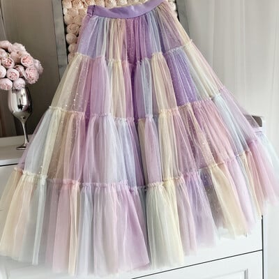Rainbow color layered tulle skirt rainbow tutu tulle maxi skirt custom plus size holiday outfit
