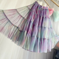 Rainbow Color Layered Tulle Skirt Rainbow Tutu Tulle Maxi Skirt Custom Plus Size Holiday Outfit - Thumbnail 2