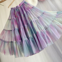 Rainbow Color Layered Tulle Skirt Rainbow Tutu Tulle Maxi Skirt Custom Plus Size Holiday Outfit - Thumbnail 4