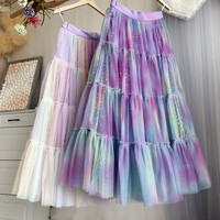 Rainbow Color Layered Tulle Skirt Rainbow Tutu Tulle Maxi Skirt Custom Plus Size Holiday Outfit - Thumbnail 5
