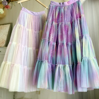 Rainbow Color Layered Tulle Skirt Rainbow Tutu Tulle Maxi Skirt Custom Plus Size Holiday Outfit - Thumbnail 6