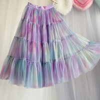 Rainbow Color Layered Tulle Skirt Rainbow Tutu Tulle Maxi Skirt Custom Plus Size Holiday Outfit - Thumbnail 7