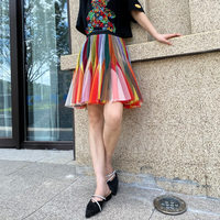 Rainbow Color Tulle Midi Skirt Women Rainbow Tutu Tulle Skirt Custom Plus Size Holiday Outfit - Thumbnail 1