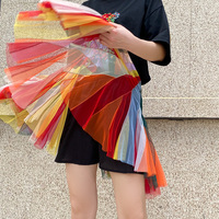 Rainbow Color Tulle Midi Skirt Women Rainbow Tutu Tulle Skirt Custom Plus Size Holiday Outfit - Thumbnail 4