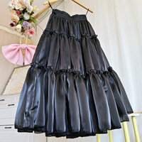 Olive Green A-line Satin Skirt Outfit Women Plus Size Taffeta Holiday Midi Skirt  - Thumbnail 1