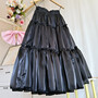 Olive Green A-line Satin Skirt Outfit Women Plus Size Taffeta Holiday Midi Skirt -1