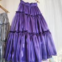 Olive Green A-line Satin Skirt Outfit Women Plus Size Taffeta Holiday Midi Skirt  - Thumbnail 2