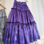 Olive Green A-line Satin Skirt Outfit Women Plus Size Taffeta Holiday Midi Skirt -2