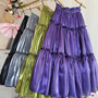 Olive Green A-line Satin Skirt Outfit Women Plus Size Taffeta Holiday Midi Skirt -3
