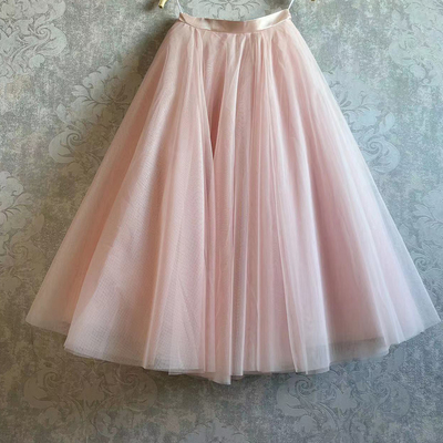 Pink midi tulle skirt women high waisted party skirt circle tulle skirt custom plus size