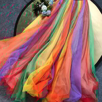 Women high waisted rainbow tutu women rainbow stripe tulle maxi skirt holiday outfit