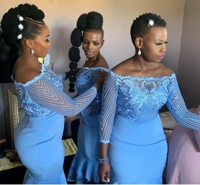 Sky Blue Bridesmaid Dresses Mermaid with Sleeves