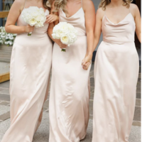 Silk Champagne Bridesmaid Dresses Long - Thumbnail 1