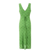 Retro Deep V Neck Sleeveless Embroidered Tea Dress - Thumbnail 4