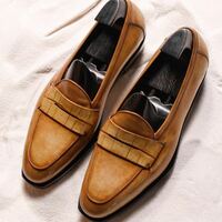 Top Wear Men's Handmade Brown Alliagtor Touch Genuine Leather Moccasin Formal Shoes - Thumbnail 1