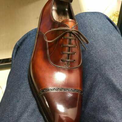 Decent wear men's handmade brown cap toe lace up wedding shoes