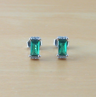 Sterling Silver Emerald Baguette Earrings/Emerald Stud Earrings/Emerald Jewellery/Emerald Jewelry/Rectangle Earrings/May Birthstone/Green Earrings/UK