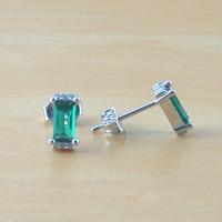 Sterling Silver Emerald Baguette Earrings/Emerald Stud Earrings/Emerald Jewellery/Emerald Jewelry/Rectangle Earrings/May Birthstone/Green Earrings/UK - Thumbnail 2