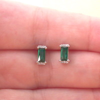 Sterling Silver Emerald Baguette Earrings/Emerald Stud Earrings/Emerald Jewellery/Emerald Jewelry/Rectangle Earrings/May Birthstone/Green Earrings/UK - Thumbnail 1