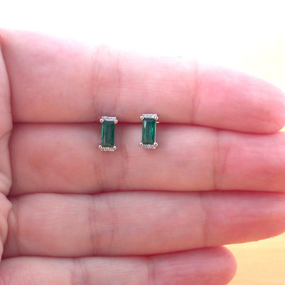 Sterling silver emerald baguette earrings/emerald stud earrings/emerald jewellery/emerald jewelry/rectangle earrings/may birthstone/green earrings/uk