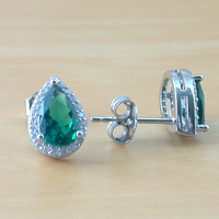 Sterling Silver Emerald & Cz Earrings/Emerald Stud Earrings/Emerald Jewellery/Emerald Jewelry/Rectangle Earrings/May Birthstone/Green Earr - Thumbnail 1