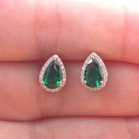 Sterling Silver Emerald & Cz Earrings/Emerald Stud Earrings/Emerald Jewellery/Emerald Jewelry/Rectangle Earrings/May Birthstone/Green Earr - Thumbnail 2