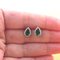 Sterling Silver Emerald & Cz Earrings/Emerald Stud Earrings/Emerald Jewellery/Emerald Jewelry/Rectangle Earrings/May Birthstone/Green Earr - Thumbnail 3