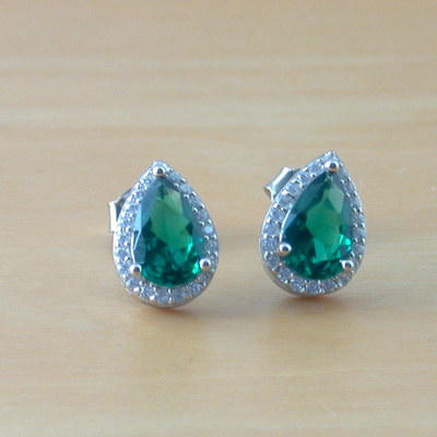 Sterling silver emerald & cz earrings/emerald stud earrings/emerald jewellery/emerald jewelry/rectangle earrings/may birthstone/green earr