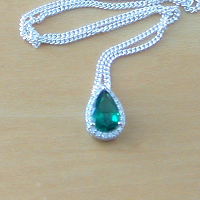 Sterling silver emerald & cz teardrop pendant & chain/emerald necklace/emerald jewellery/emerald jewelry/gemstone necklace/may birthstone/uk