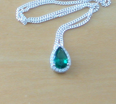 Sterling Silver Emerald & Cz Teardrop Pendant & Chain/Emerald Necklace/Emerald Jewellery/Emerald Jewelry/Gemstone Necklace/May Birthstone/UK